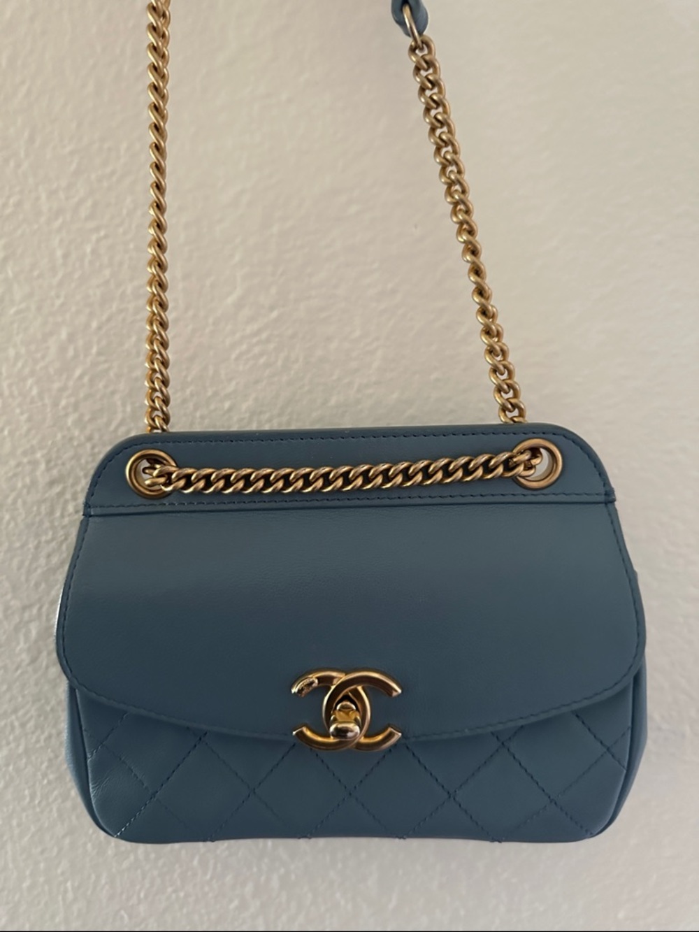 Chanel Curved Small Blue Flap Shoulder Bag/ Belt Bag